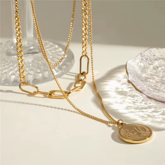 18K Gold Plated Layered Coin Necklace - Picture 9 of 11